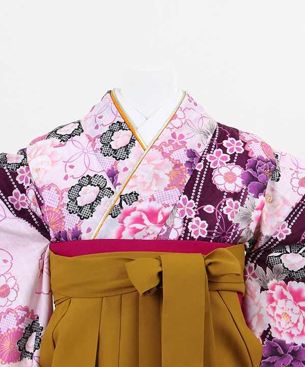 卒業式袴(小学生用)レンタル | 紫地に薄ピンク暈しと満開の桜 辛子色袴