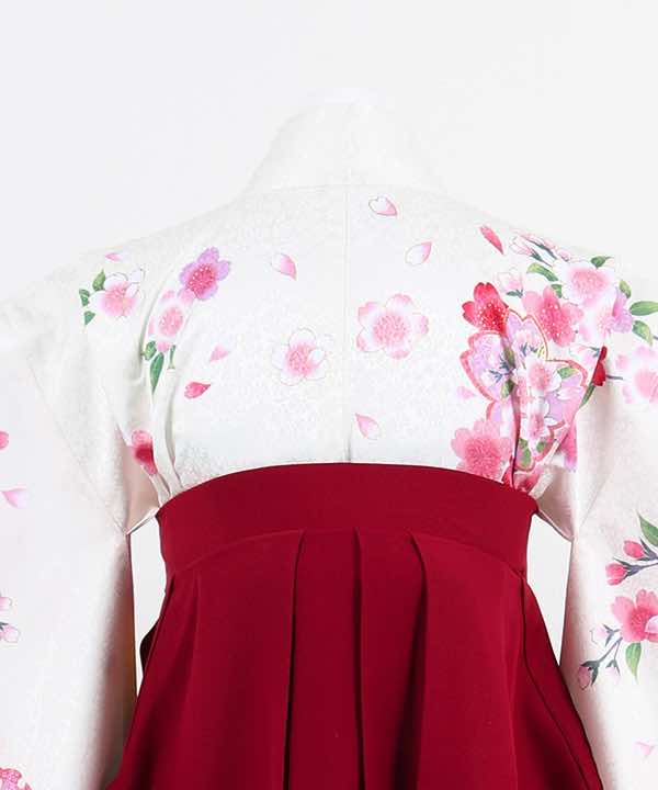 卒業式袴(小学生用)レンタル | 白地にピンク暈しと満開の桜 刺繍入り赤袴