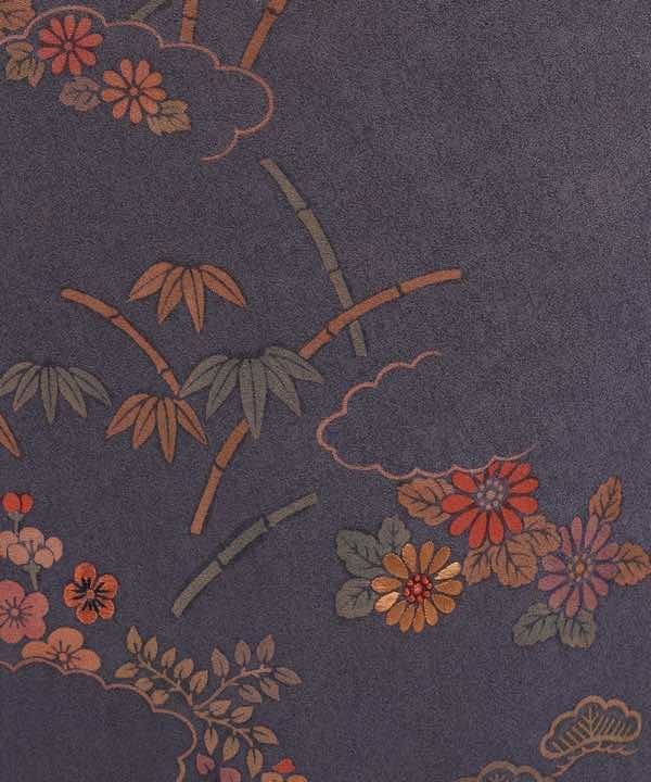 訪問着レンタル | 正絹 濃紫グレー地に竹と小花 一つ紋入り
