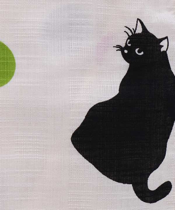 浴衣レンタル | 薄ベージュ色地に四色の水玉模様と黒猫 チェック柄の帯