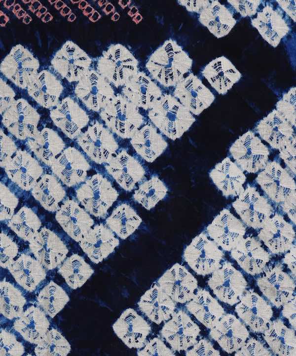 浴衣レンタル | 青地に絞りの四角模様 赤地に縞模様の帯