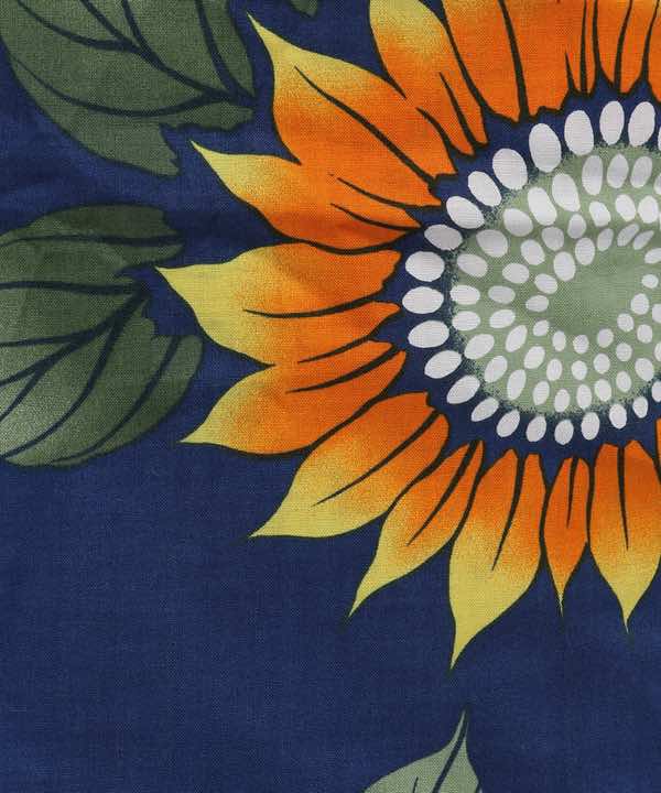 浴衣レンタル | 青紺地に向日葵模様 朱色地に格子模様の帯