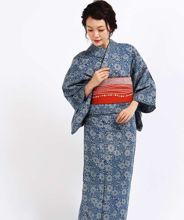 品質が kimono cafeブランド浴衣 紫.紺色地に古典糸菊柄 ふりふ 