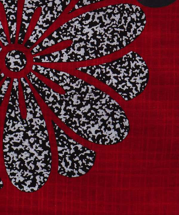 浴衣レンタル | 赤地に三色の菊模様 白地にチェック柄の帯