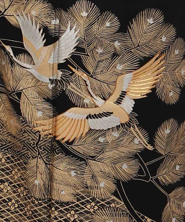 黒留袖レンタル | 鶴と針葉に亀甲文と格子花