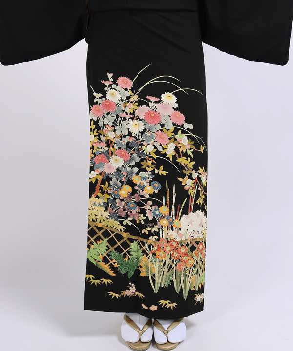黒留袖レンタル | 籠目模様と季節の花々