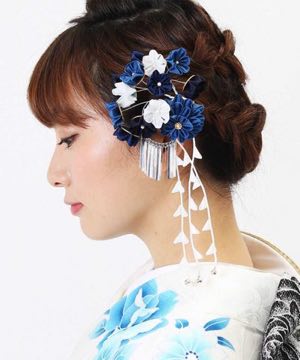 髪飾り | 濃紺×藍 パール つまみ細工