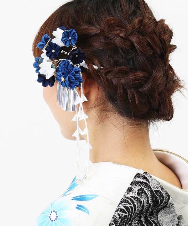髪飾りレンタル | 濃紺×藍 パール つまみ細工