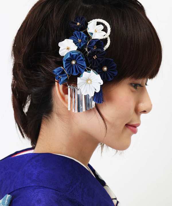 髪飾りレンタル | 濃紺×藍 つまみ細工 2個セット