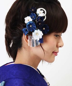 髪飾り | 濃紺×藍 つまみ細工 2個セット