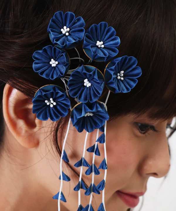 髪飾りレンタル | 藍 つまみ細工