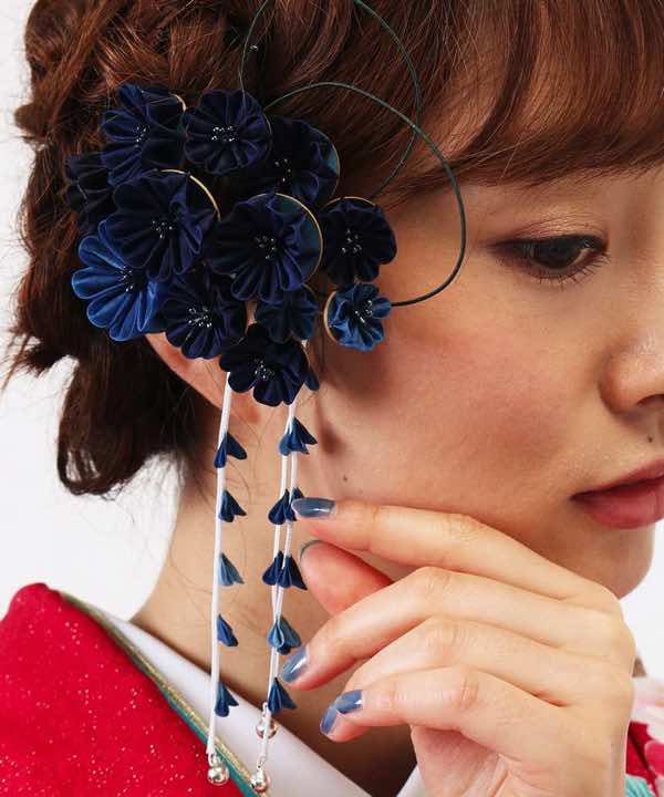 髪飾りレンタル | 藍 ペップ黒 つまみ細工