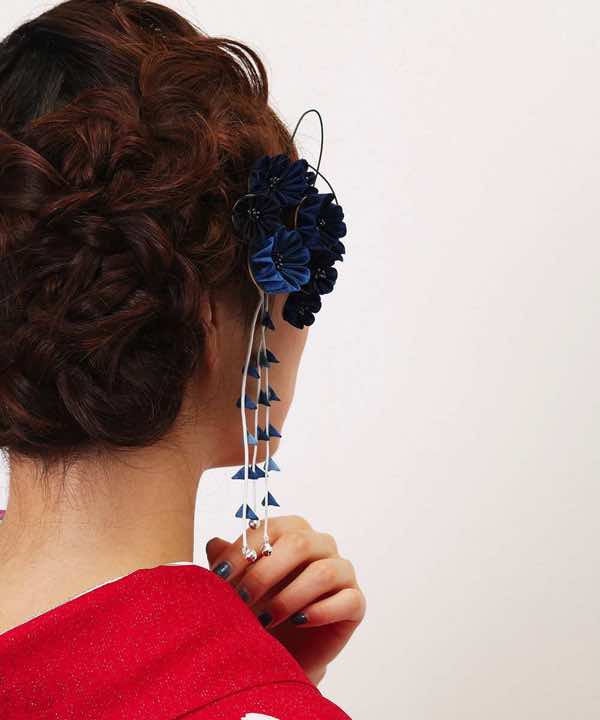 髪飾りレンタル | 藍 ペップ黒 つまみ細工
