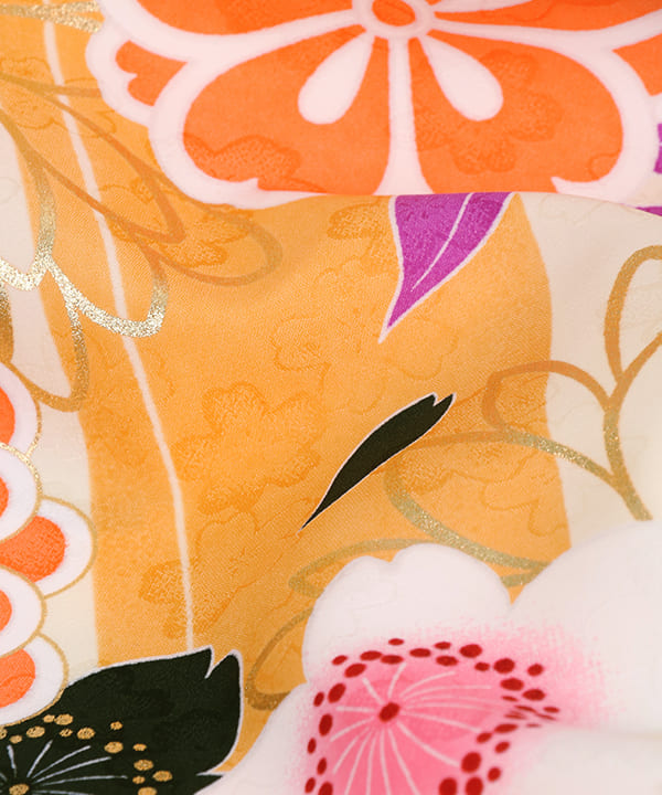 七五三(三歳女の子)レンタル | クリームに橙色のストライプ菊と桜