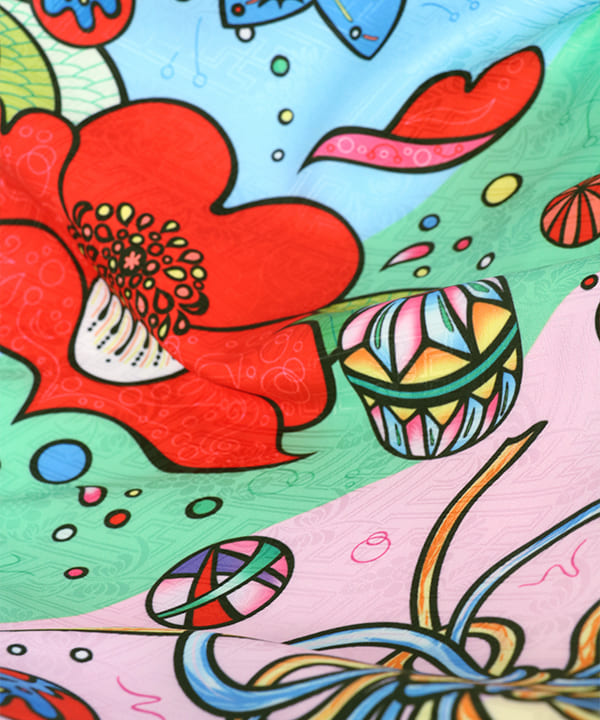 七五三(三歳女の子)レンタル | ポップなマルチカラーに菊と花