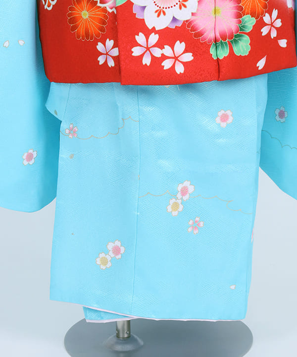 七五三(三歳女の子)レンタル | 水色地に小さな花 鞠と桜の被布