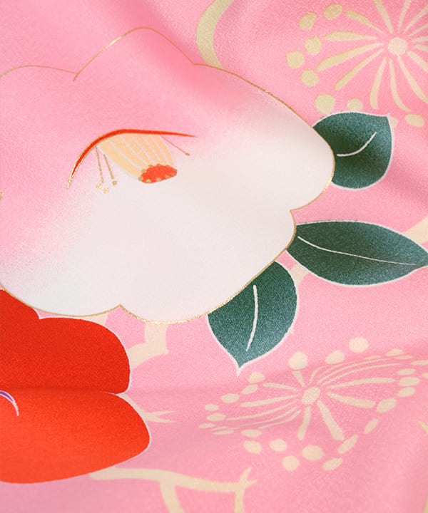 七五三(三歳女の子)レンタル | 薄ピンクに花地紋と椿