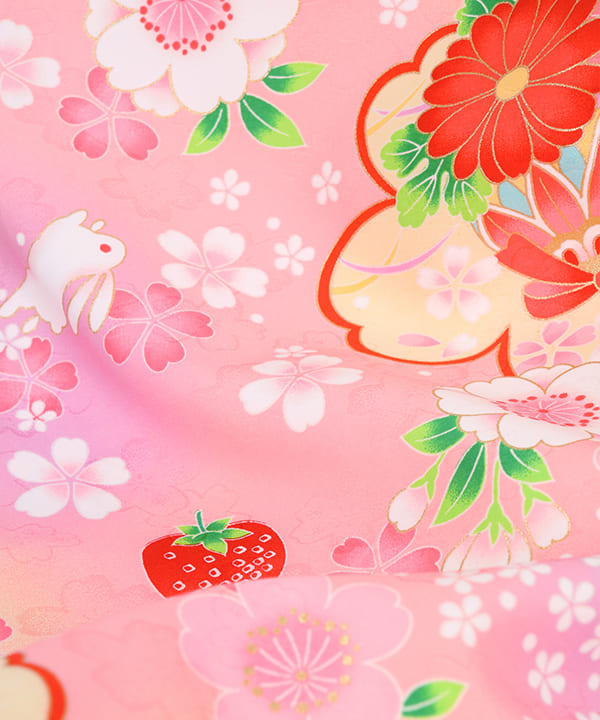 七五三(三歳女の子)レンタル | ピンク地に桜と苺