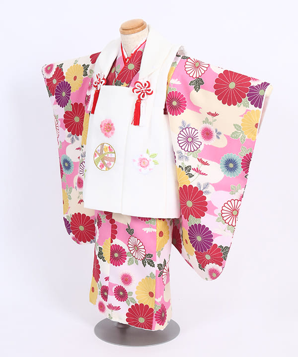 七五三(三歳女の子)レンタル | ピンク地に菊と花合せ 鞠の被布