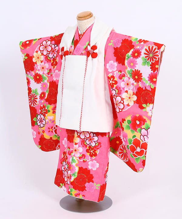 七五三(三歳女の子)レンタル | 赤地に桜と菊に雪輪