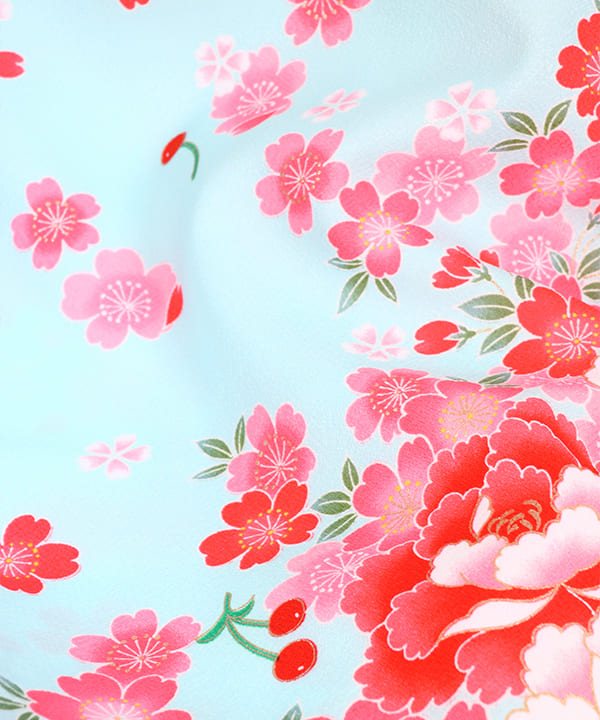 七五三(三歳女の子)レンタル | 水色地に桜と芍薬