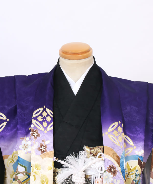 七五三(五歳)レンタル | 紫色 青海波文様と鷹 段替り金亀甲袴