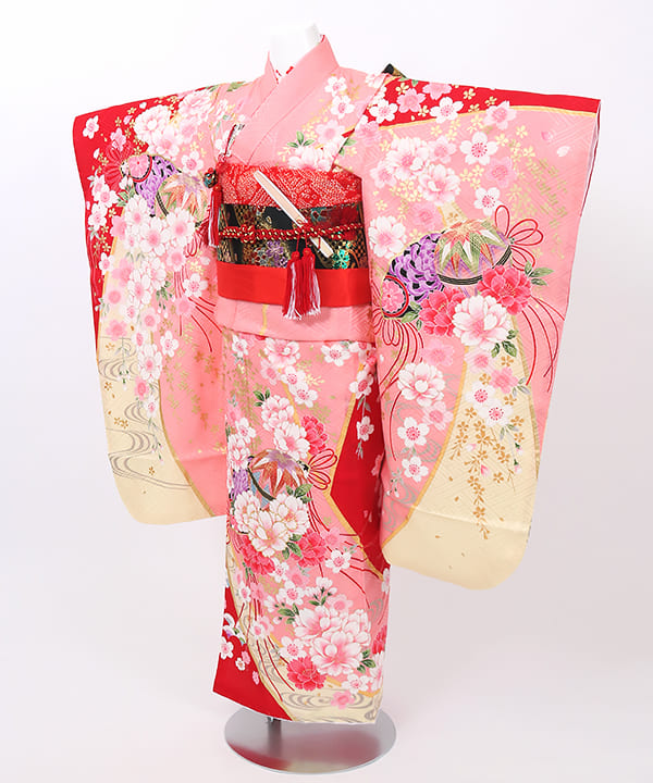 七五三(七歳)レンタル | 正絹 サーモンピンク 優美な枝垂れ桜
