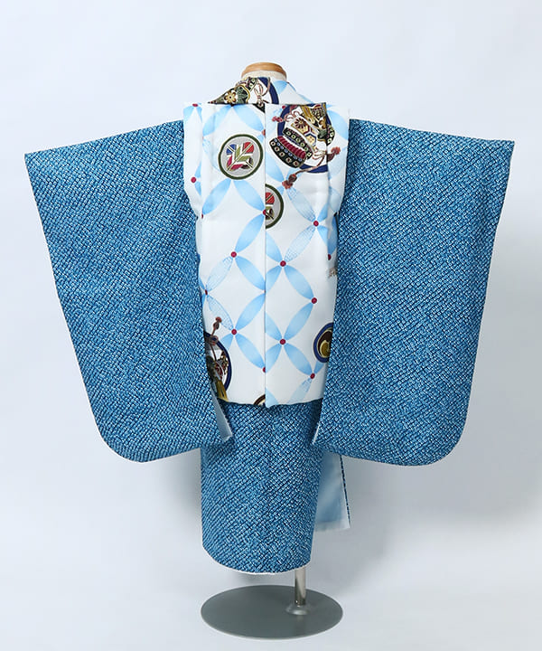 七五三(三歳男の子)レンタル | 青地の絞り柄 兜の被布