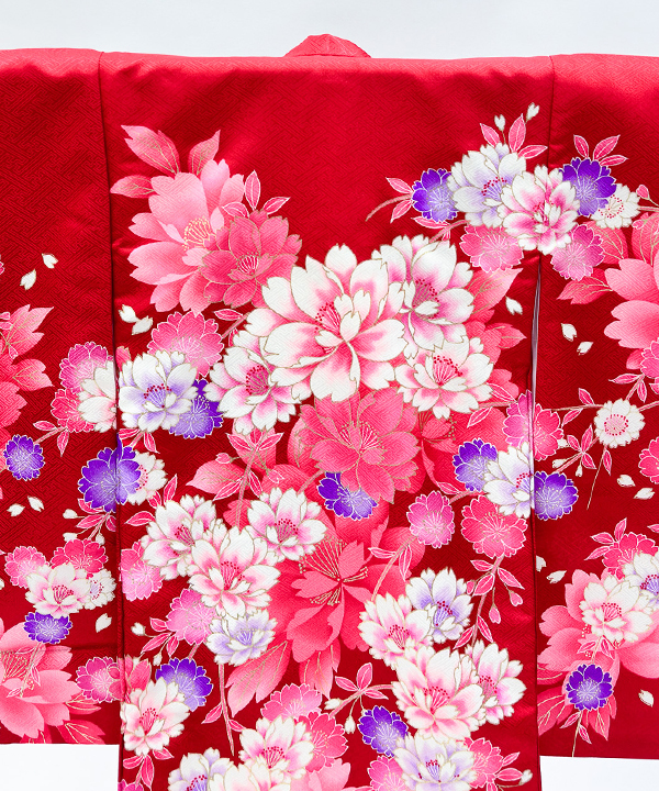 産着(お宮参り)レンタル | 赤地に鮮やかな花々