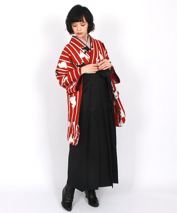 卒業式袴レンタル | 【HAO】赤い糸と白黒猫