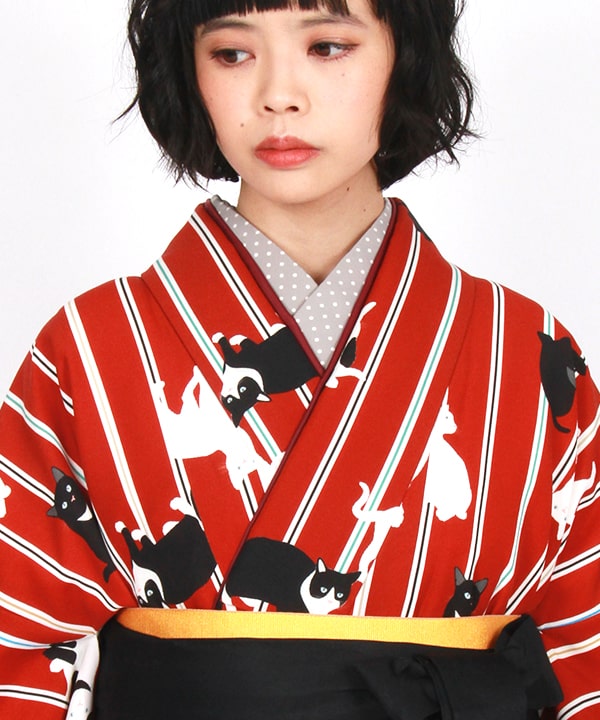 卒業式袴レンタル | 【HAO】赤い糸と白黒猫