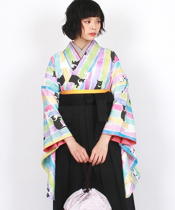 卒業式袴レンタル | 【HAO】虹の糸と白黒猫
