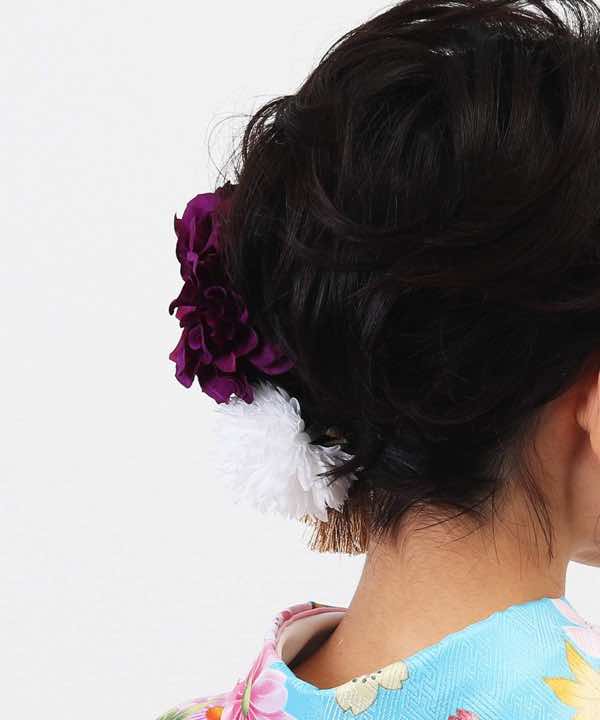 髪飾りレンタル | 紫ダリアとゴールドタッセル