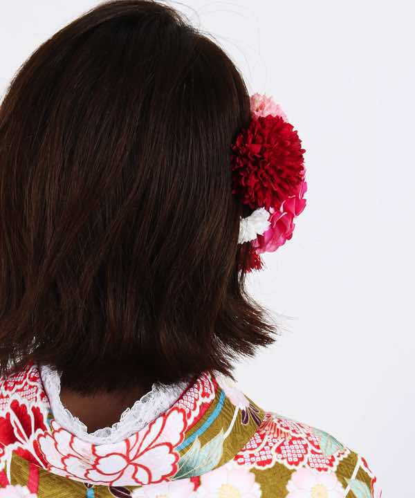 髪飾りレンタル | ピンクダリアと桃紅マム