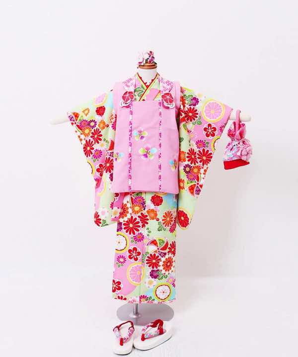 七五三(三歳)レンタル | 式部浪漫 ピンク地に花刺繍の被布