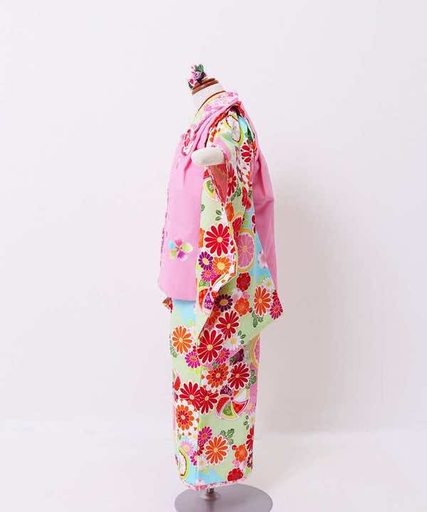七五三(三歳)レンタル | 式部浪漫 ピンク地に花刺繍の被布