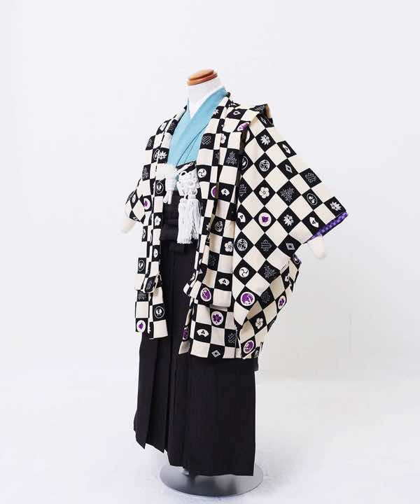 七五三(五歳)レンタル | ジャパンスタイル 白黒市松に空色の着物