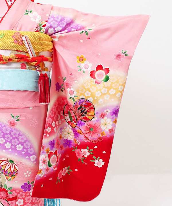 七五三(七歳)レンタル | 正絹 ピンクに三色の桜 古典柄
