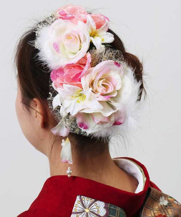髪飾りレンタル ラメ入りのバラとユリ Hataori ハタオリ