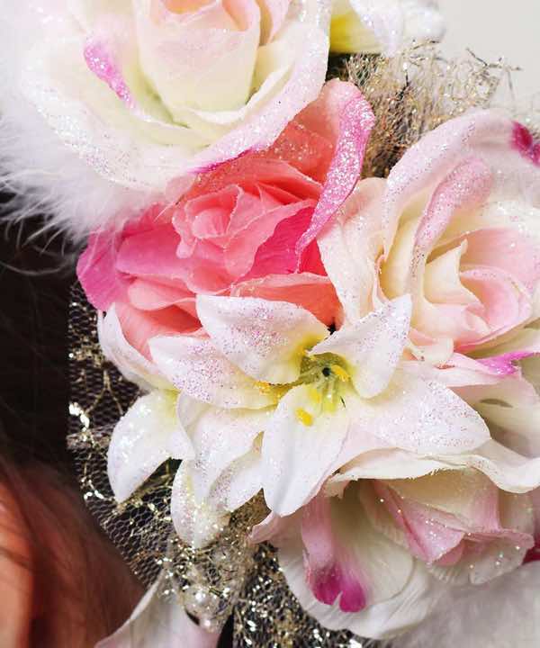 髪飾りレンタル | ラメ入りのバラとユリ