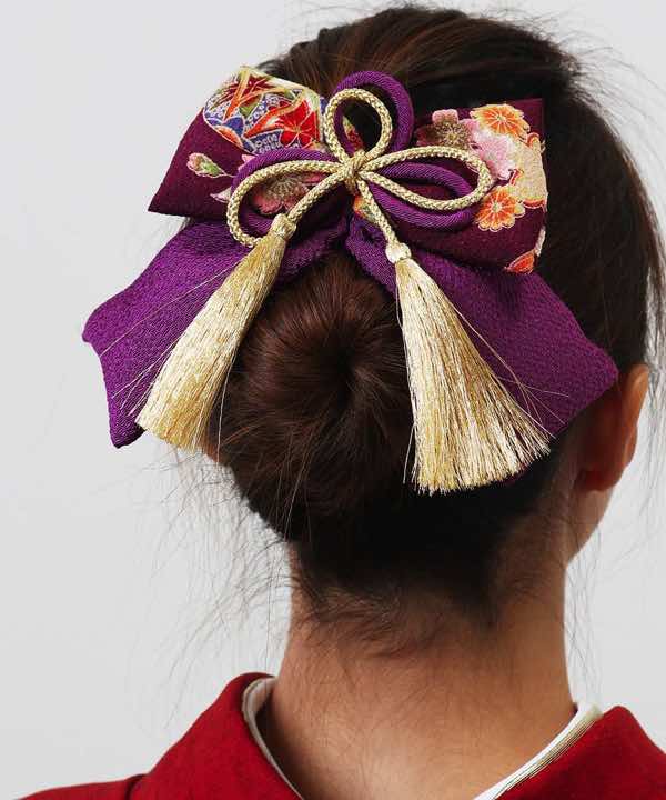 髪飾りレンタル | 金と紫の和風リボン | hataori(ハタオリ)