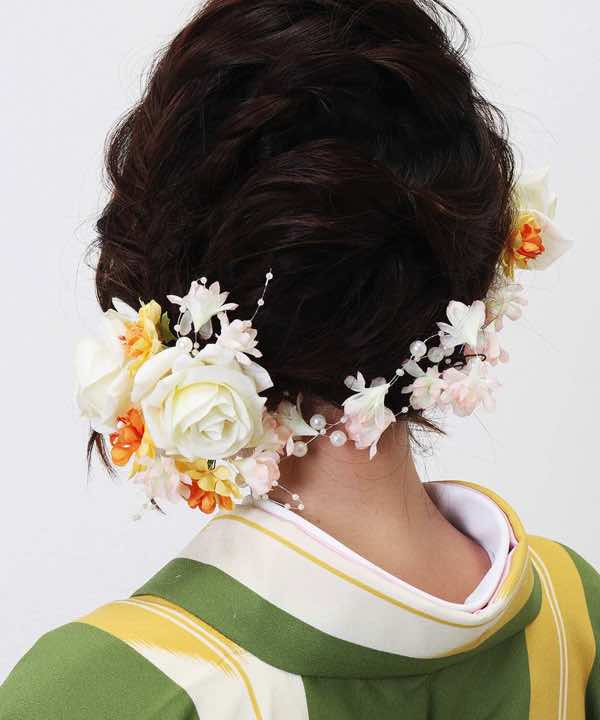 髪飾りレンタル | 白薔薇とパールの二連飾り