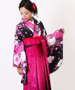 卒業式袴 | 濡羽四季花と桜舞 L