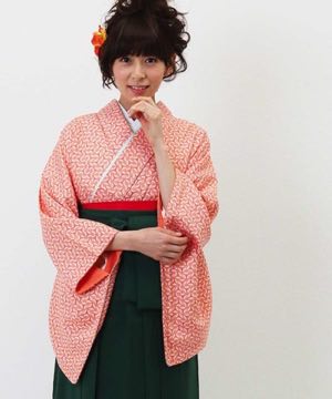 卒業式袴(アンティーク)レンタル | 亀甲菊小紋 オレンジ縮緬