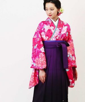 卒業式袴 | ピンク牡丹に紫ぼかし刺繍袴
