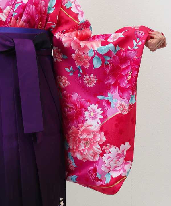 卒業式袴レンタル | ピンク牡丹に紫ぼかし刺繍袴