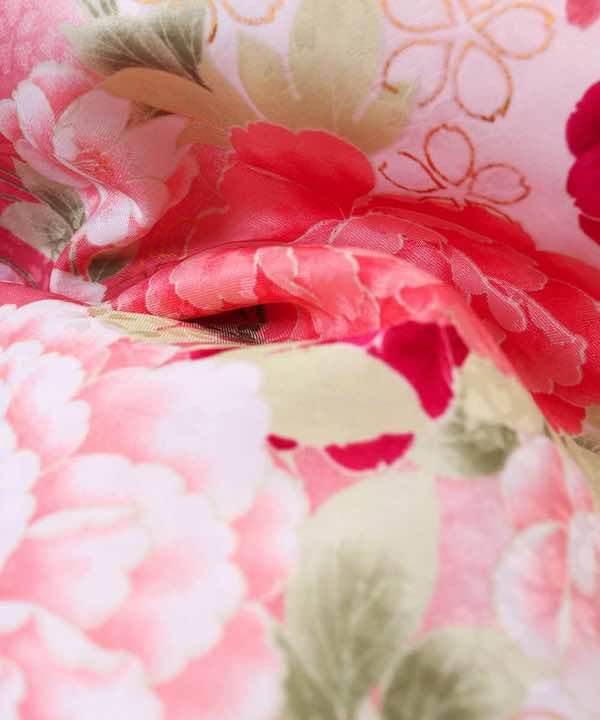 卒業式袴レンタル | 咲き誇るピンクの牡丹と桜 臙脂刺繍袴