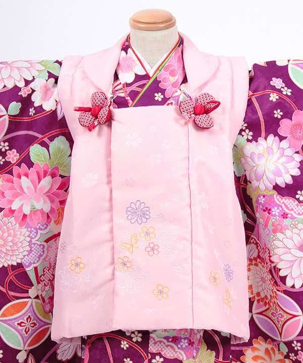 七五三(三歳)レンタル | 紫地に七宝文と菊や桜　薄ピンク被布