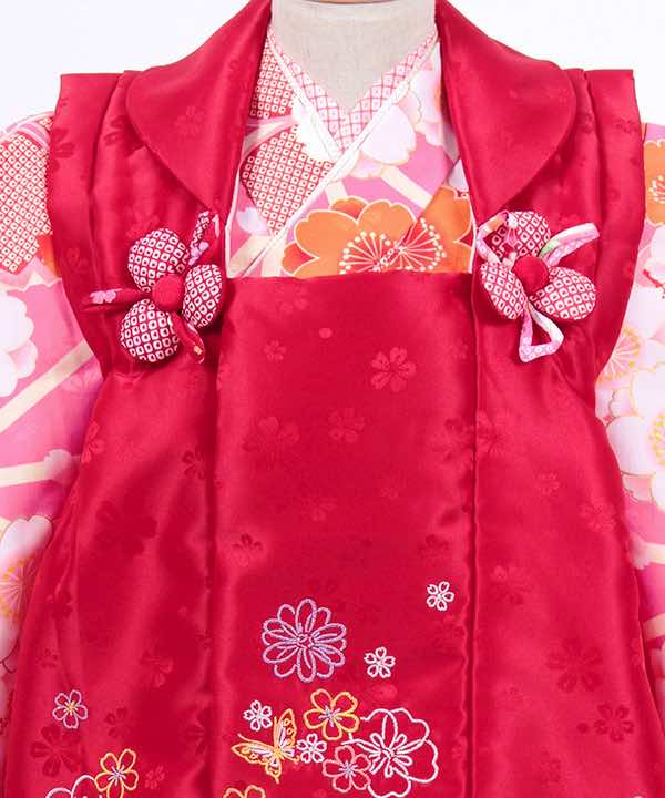 七五三(三歳)レンタル | ピンク地に麻の葉と桜　赤被布