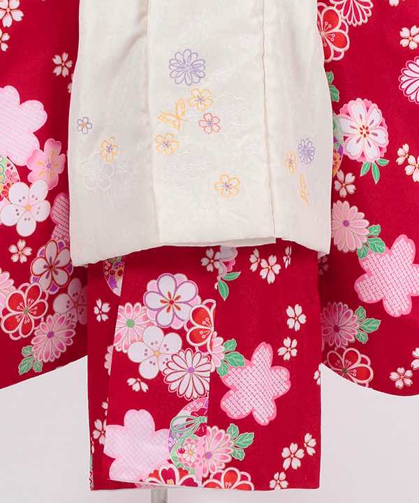 七五三(三歳)レンタル | 赤地に桜と菊 小花の白被布